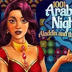 赤いドレスを着た女性がパズルの背景の前に立っているイラスト。