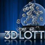 透明な球体の中にランダムな数字が描かれた多数の白いボールがあり、その下に「3D LOTTERY」という文字が書かれています。