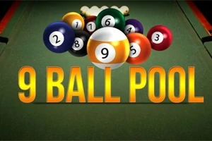 ビリヤード台の上に配置されたナンバーボールと「9 BALL POOL」のテキスト。
