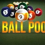 ビリヤード台の上に配置されたナンバーボールと「9 BALL POOL」のテキスト。