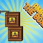 青い背景に、クレーンが木箱を持ち上げている様子と、「AMASS THE BOXES」という文字。