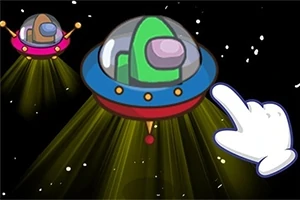 宇宙に浮かぶ2つのUFOと白い手のイラスト。