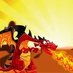 赤いドラゴンが炎を吐いている砂漠の風景。