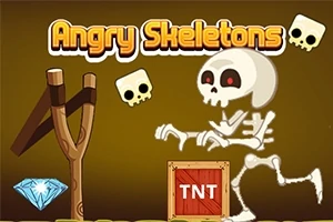 スリングショット、スケルトン、TNT箱、ダイヤモンドが描かれたイラスト。