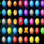 色とりどりの顔が描かれたウイルスのイラストが並んでいるグリッド。