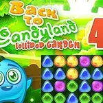 カラフルなキャンディのピースが並んだゲームボードと青いキャラクター。
