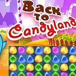 かわいい青色のキャラクターとカラフルなキャンディの並ぶ風景。