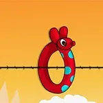 赤いポルカドット柄の動物型リングが線の上にあるイラストです。