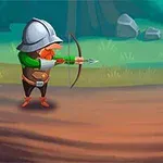 キャラクターが弓を構え、別のキャラクターの頭に載せたリンゴを狙っているイラスト。
