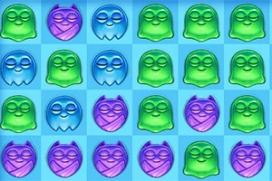 青と緑と紫のかわいいキャラクターが並んでいるグリッドパターン。