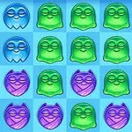 青と緑と紫のかわいいキャラクターが並んでいるグリッドパターン。