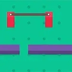 緑色の背景に赤いバーと紫のブロックが配置されたシンプルなデザイン。