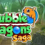 緑色のファンタジー風背景に、青いバブルに乗ったオレンジ色のドラゴンとカラフルな文字のタイトル。