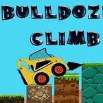 黄色いブルドーザーがさまざまな高さのブロックを登っているイラスト。