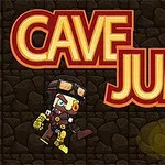 洞窟の背景に「CAVE JUMP」という大きな文字と冒険者風のキャラクターが描かれている。
