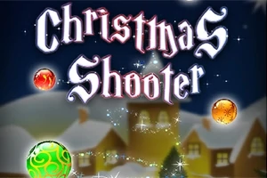 クリスマスの背景に3つのカラフルなボールと「Christmas Shooter」という文字。