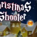 クリスマスの背景に3つのカラフルなボールと「Christmas Shooter」という文字。