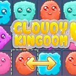 カラフルで笑顔の雲のキャラクターが並ぶ背景に、「CLOUDY KINGDOM 4」のタイトルと矢印アイコンが表示された画像。