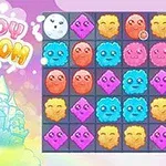 カラフルなキャラクターが並んだパズルボードと「CLOUDY KINGDOM」の文字が描かれたお城のイラスト。