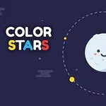 青い背景に「COLOR STARS」という文字と笑顔の月が描かれているイラスト。