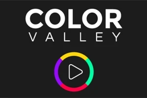 黒い背景に「COLOR VALLEY」という文字と中央にカラフルな輪の中に再生ボタンのアイコン。