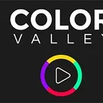 黒い背景に「COLOR VALLEY」という文字と中央にカラフルな輪の中に再生ボタンのアイコン。
