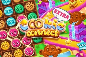 カラフルなクッキーやモンキー、虹色の道が描かれた楽しげなイラスト。