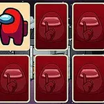 2つの異なる色のキャラクターが描かれた2枚のカードと、4枚の裏向きのカードが配置されている。