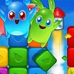 カラフルなブロックと楽しそうな表情をしたキャラクターたちが描かれた鮮やかな背景のイラスト。
