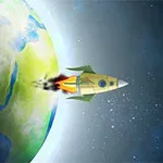 宇宙に向かって地球から飛び立つロケット。