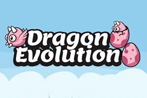 青空を背景に、白い文字で書かれた「Dragon Evolution」のタイトルとピンク色のドラゴンと卵。