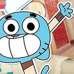 青いキャラクターが両腕を上げて笑顔でポーズをとっているイラスト。