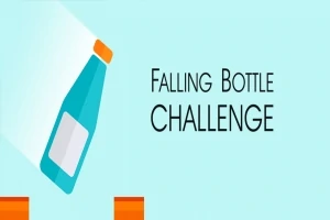 青い背景に、オレンジのキャップがついた青いボトルが斜めに配置され、「Falling Bottle Challenge」というテキストが書かれている。