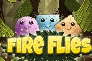 森の背景に、かわいらしい顔の付いた紫、青、オレンジの三つのキャラクターと「FIRE FLIES」という文字が描かれている。