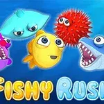 カラフルな魚や海の生物が集まったイラスト。