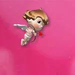 天使がピンクの背景を飛んでいるイラスト。