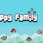 青空を背景に「Flappy Family」の文字と、様々な色の鳥やキャラクターが並んでいる。