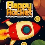 赤いロケットが宇宙を背景に飛んでいて、周囲に惑星とコインがあるイラスト。