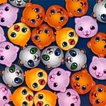 カラフルで丸い動物の顔がたくさん並んでいるイラスト。