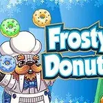 シェフのキャラクターがドーナツを持っているイラストと「Frosty Donuts」という文字。