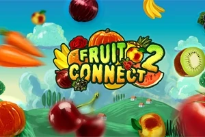 色とりどりの果物や野菜が空に浮かび、中央に「FRUIT CONNECT 2」のロゴが配置されている。
