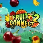 色とりどりの果物や野菜が空に浮かび、中央に「FRUIT CONNECT 2」のロゴが配置されている。
