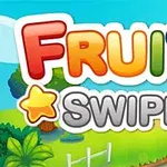 カラフルな「FRUITA SWIPE」の文字と星やリンゴが描かれた明るい背景。