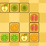 黄色のチェッカーボード上に果物が描かれたブロックが並んでいる。