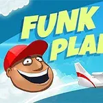 青い空を背景に赤い帽子をかぶった笑顔の顔と飛行する赤と白の飛行機が描かれている。
