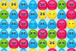 カラフルな顔をしたふわふわした丸いキャラクターが、青、赤、緑、黄色の順に並んでいる。