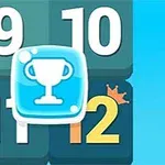 数字の9、10、11、12が書かれた青いタイルの上にトロフィーのアイコンが重ねられ、12の隣に小さな王冠が描かれている画像。