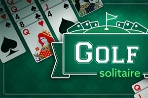 カードの背景に、ゴルフのピンと芝生のデザインが施された「GOLF solitaire」のテキストが表示されています。