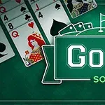 カードの背景に、ゴルフのピンと芝生のデザインが施された「GOLF solitaire」のテキストが表示されています。