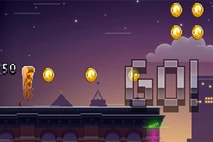 ホットドッグのキャラクターが夜の都市の背景で硬貨を集めるシーン。